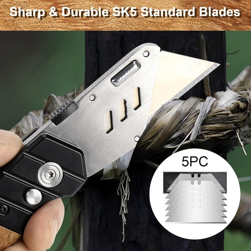 Vickay Utility Knife with Belt Clip, Heavy Duty Box Cutter Knife for Cartons, Cardboard, Carpet and Leather, Razor Knife with Wood Handle and Extra 5 SK5 Blades - Image 5